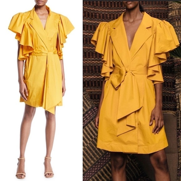 NWT JOHANNA ORTIZ Tulip Evolution Shoulder Ruffle Jacket Dress in Dandelion Sz 0 - Picture 1 of 8